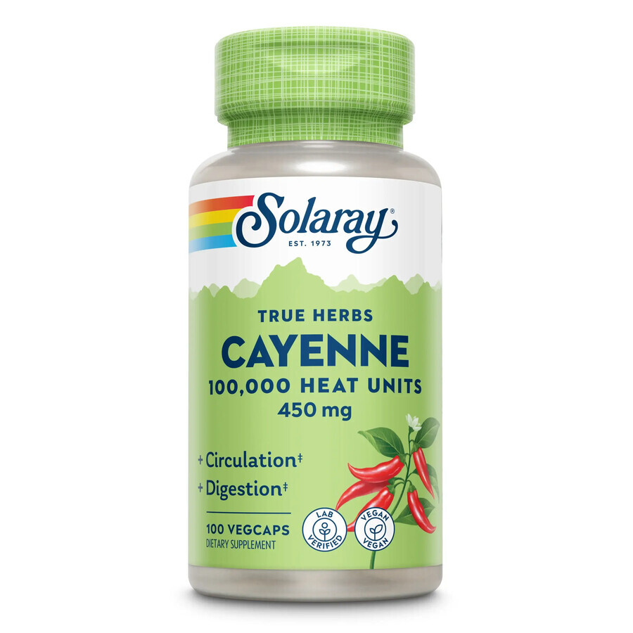 Piment de Cayenne 450 mg Solaray, 100 gélules, Secom