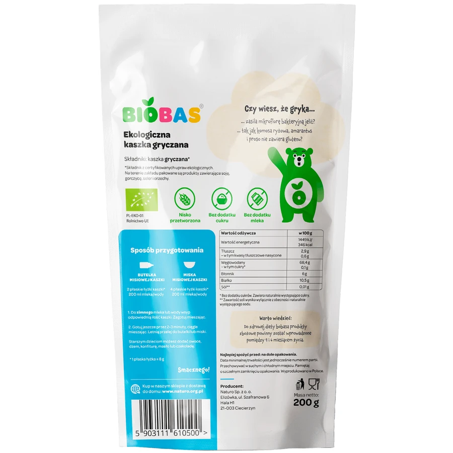BioBas Boekweitpap Bio, zonder toegevoegde suiker, vanaf 6 maanden, 200 g