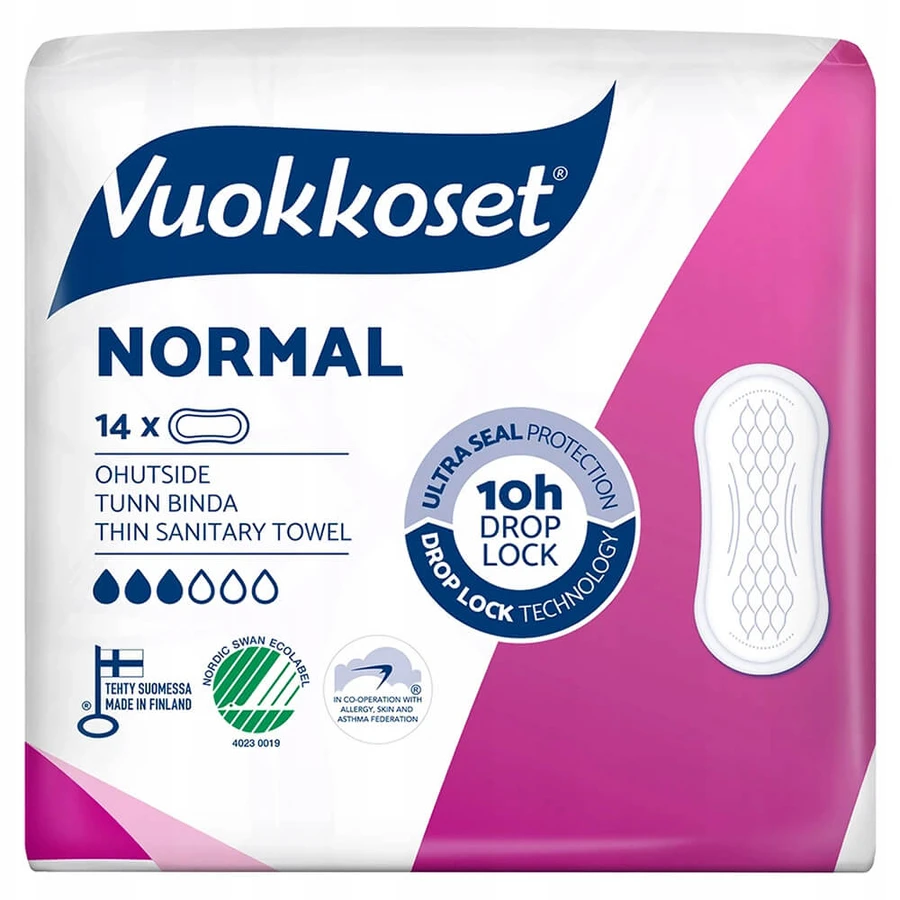 Vuokkoset Weiß, Damenbinden ohne Flügel, Normal, 14 Stück