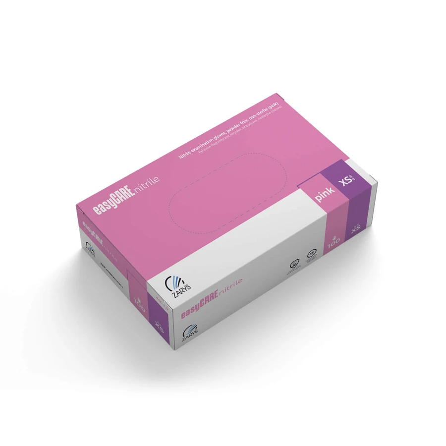 EasyCare Nitrile, nitrile gloves, non-sterile, powder-free, pink, size XS, 100 pieces