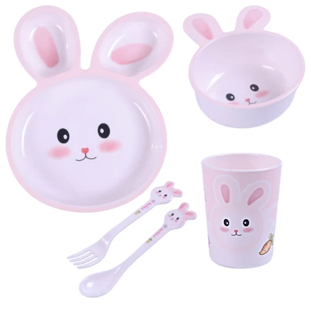 Bocioland, vaisselle en mélamine pour enfants, lapin, 5 pièces