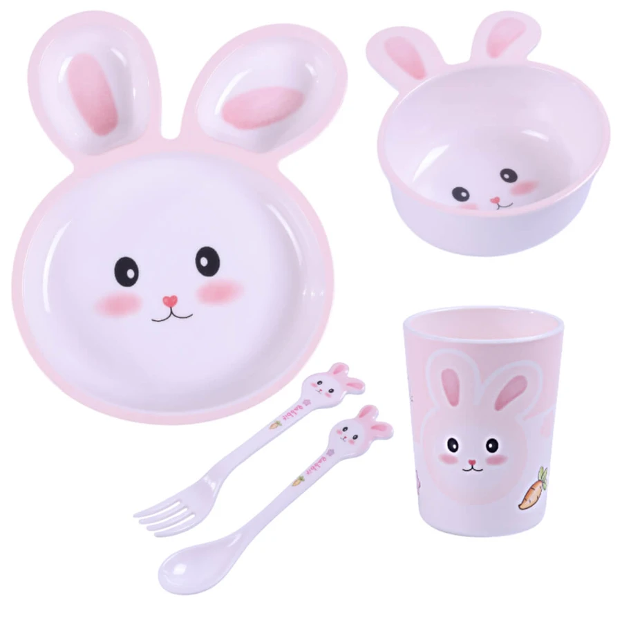 Bocioland, vaisselle en mélamine pour enfants, lapin, 5 pièces