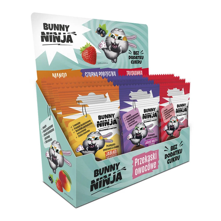 Bunny Ninja Rolls Mix, snack de frutas, mezcla de sabores, 15 g x 18 piezas ENVASE DECORADO