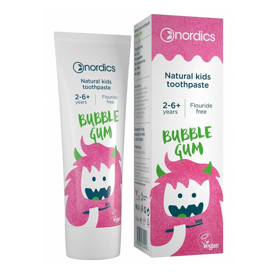 Bubble Gum natuurlijke tandpasta voor kinderen, 50 ml, Nordics