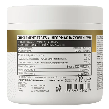 OstroVit Omega 3, D3 + K2, 180 capsules