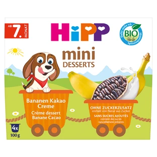 HiPP Mini Dessert Bio, room met banaan en cacao, na 7 maanden, 4 x 100 g