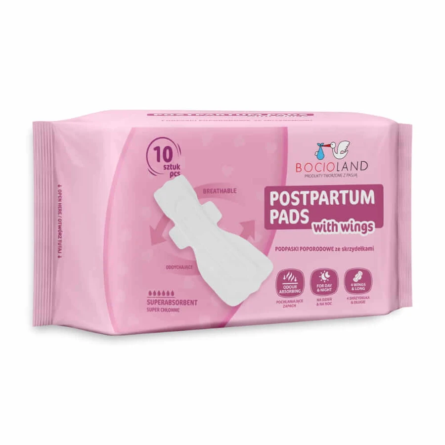 Bocioland, postpartum pads with wings, high absorbency, day and night, 10 pieces