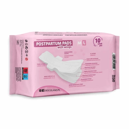 Bocioland, postpartum pads with wings, high absorbency, day and night, 10 pieces
