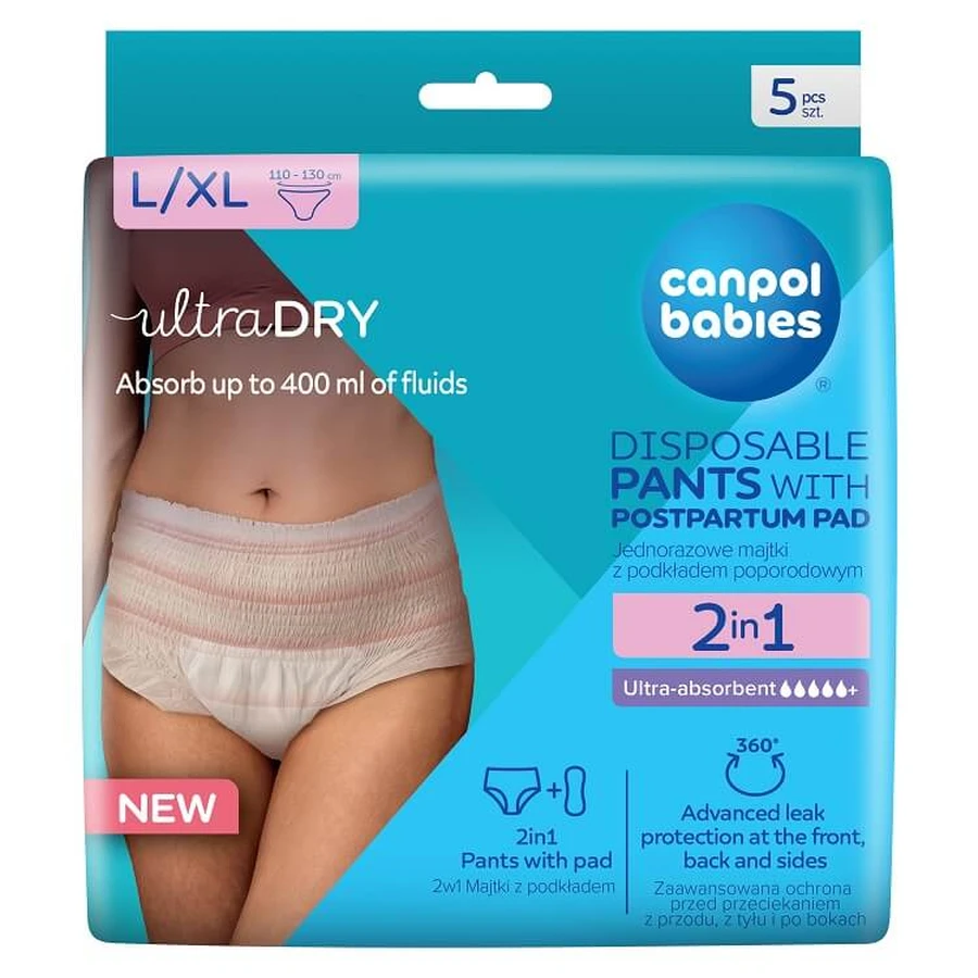Canpol Babies, atmungsaktiver 2-in-1-Slip nach der Geburt, mit Einlage, Einweg, Größe L/XL