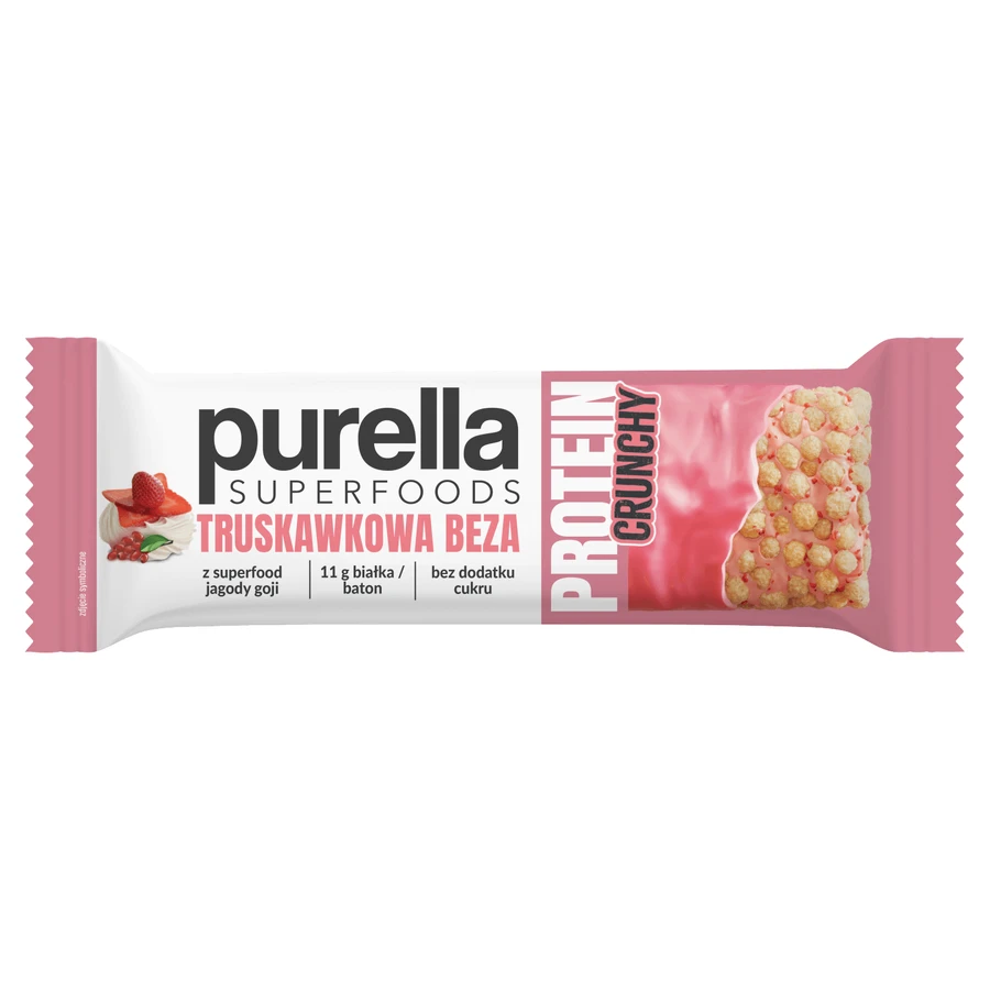Purella Superfoods Protein Crunchy, protein bar, strawberry meringue, 45 g