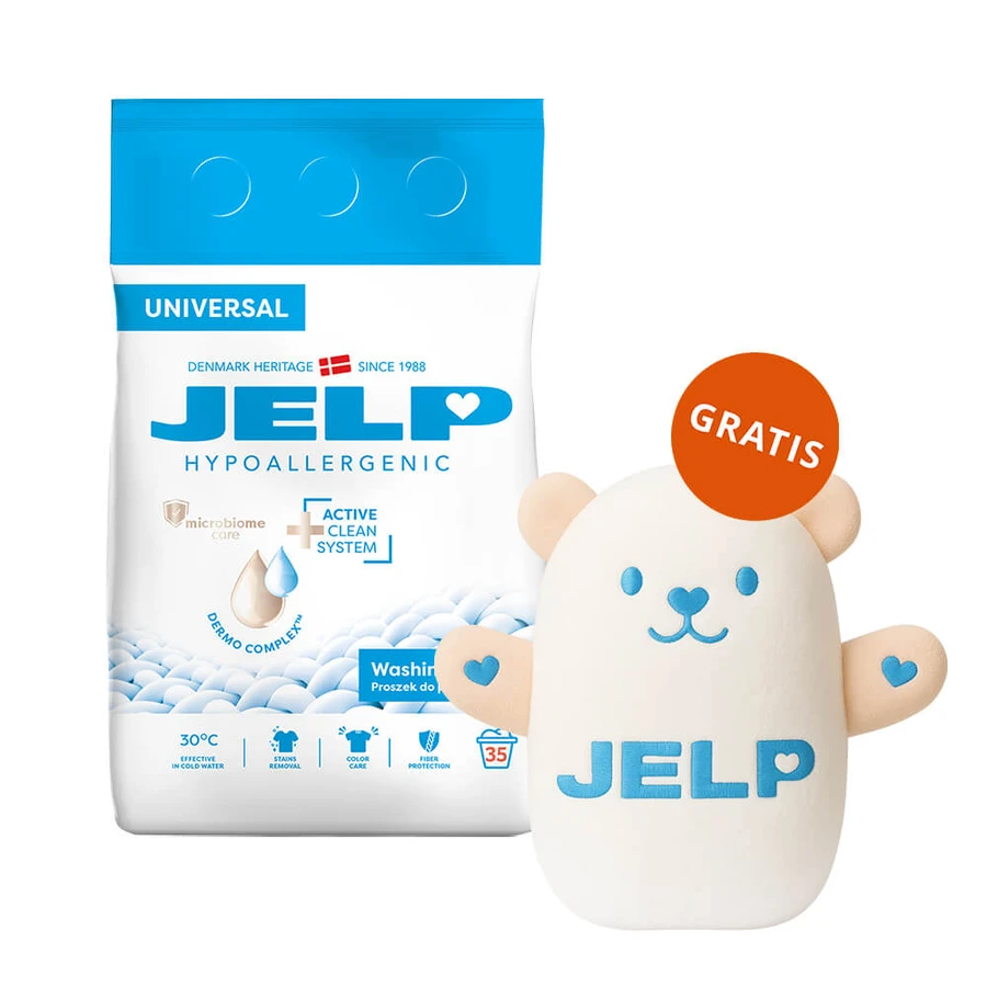 Jelp Hypoallergeen, hypoallergeen waspoeder voor alle doeleinden, 2.1 kg + gratis teddybeer
