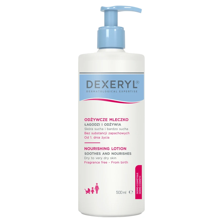 Set Dexeryl, leche corporal nutritiva, 500 ml + crema limpiadora de ducha para bebés, niños y adultos, piel muy seca y atópica, 500 ml