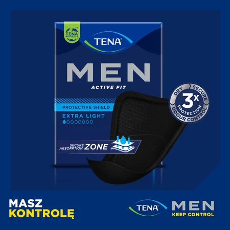 Tena Men Active Fit set, anatomical insoles for men, Extra Light Black, 6 x 14 pieces