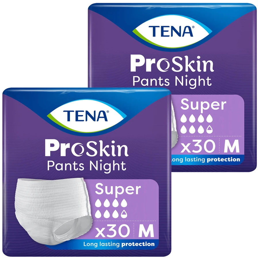 Set Tena Pants ProSkin Night, absorberende slip, maat M, 80-110 cm, Super, 2 x 30 stuks