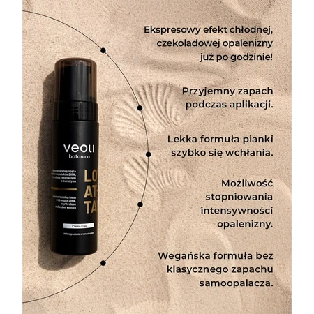 Veoli Botanica Love At First Tan, expres-bronzing foam met vegan DHA, erythrulose en amber extract, Cocoa Kiss, 200 ml