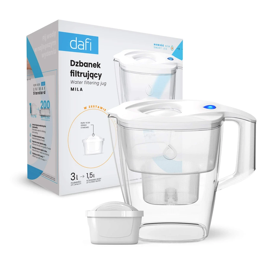 Dafi Mila Led, filter pitcher, white, 3 l + Unimax filter, 1 piece