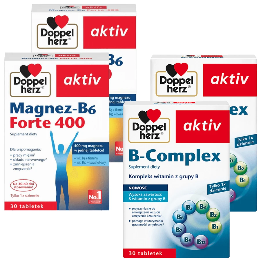 Set Doppelherz aktiv Magnesium-B6 Forte 400, 2 x 30 tabletten + B-Complex, 2 x 30 tabletten