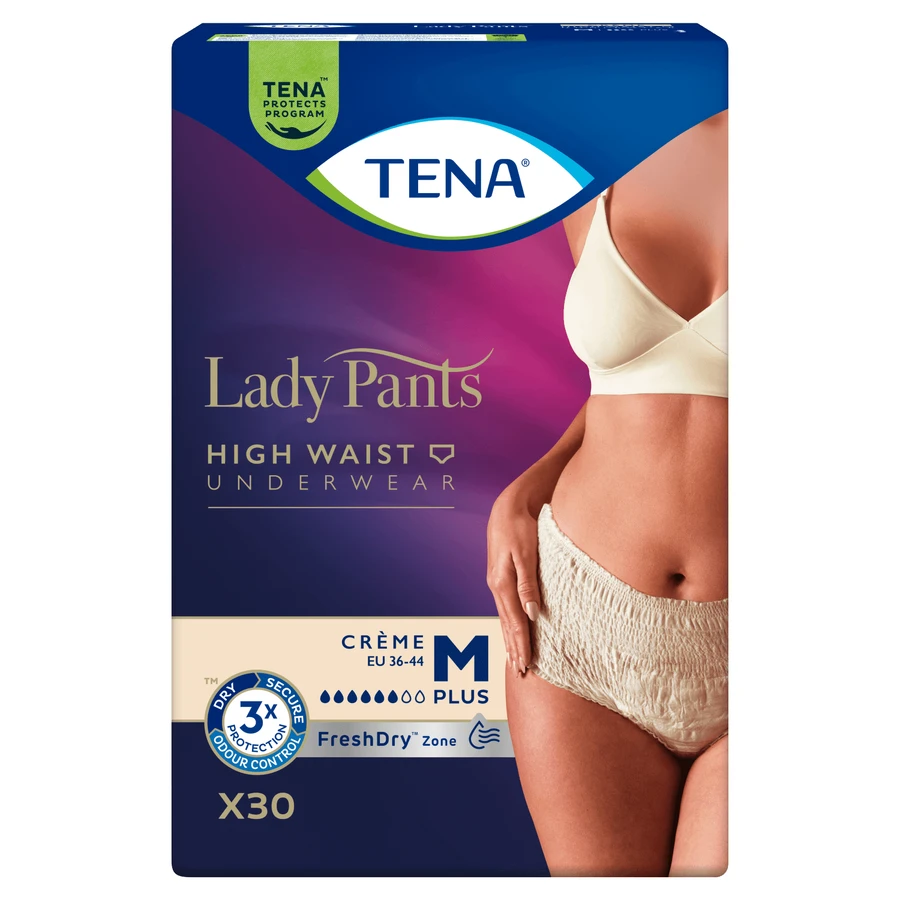 Tena Lady Pants Creme, saugfähige Slips, Größe M, 75-105 cm, Plus, 30 Stück
