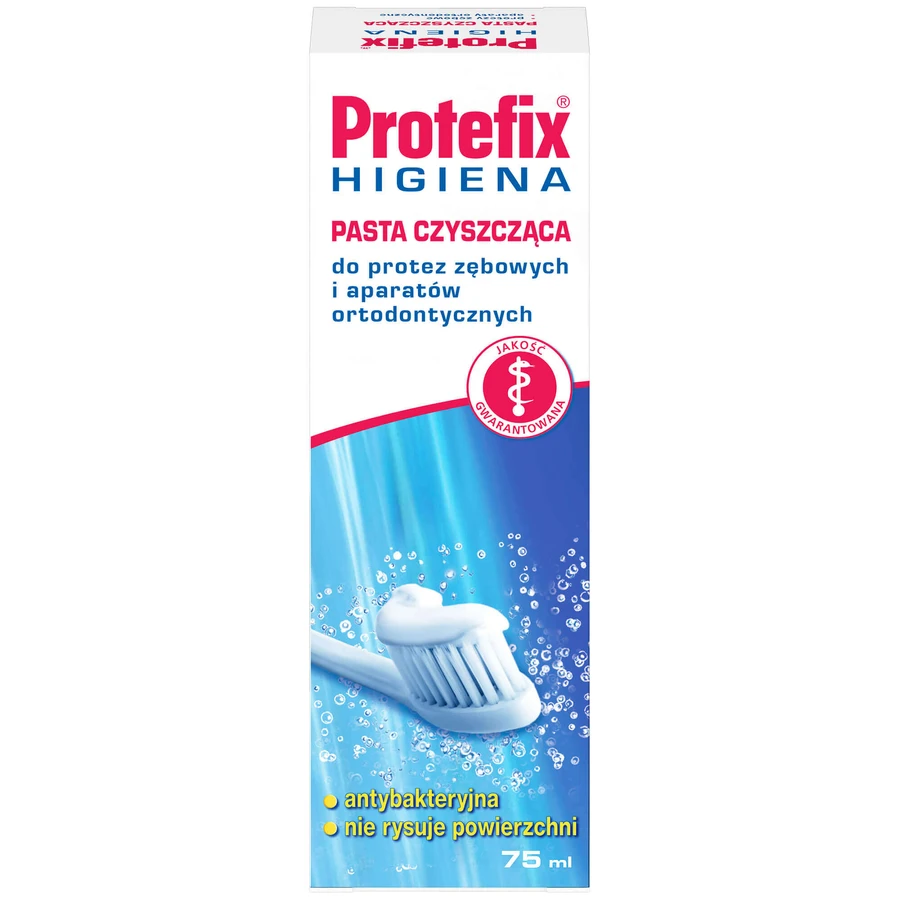 Zestaw Protefix Higiena, pasta czyszcząca do protez i aparatów ortodontycznych, 2 x 75 ml + szczoteczka do protez, 1 sztuka gratis: ceny i cechy