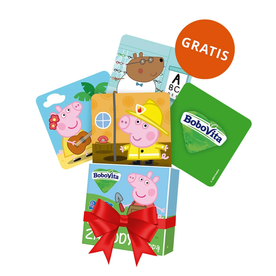 Set BoboVita Peppa Pig Tarwekoekjes, na 1 jaar, 4 x 150 g + memory speelkaarten, 24 gratis