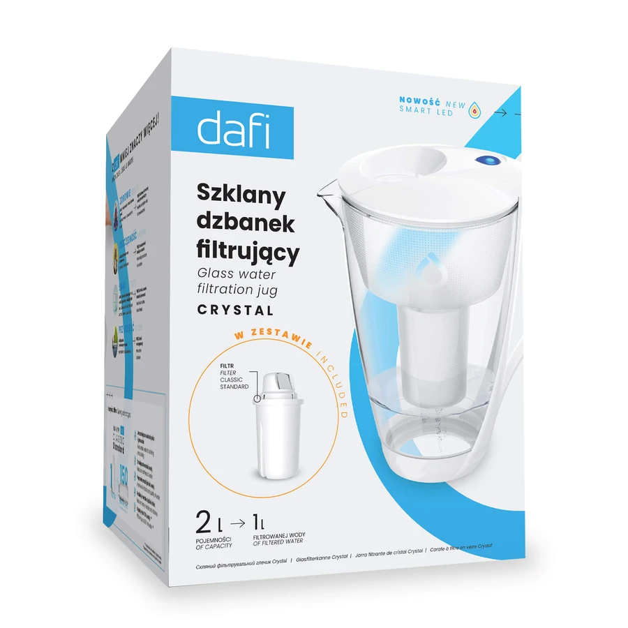 Dafi Crystal Led glazen filterkan, wit, 2 l + Classic filter, 1 stuk