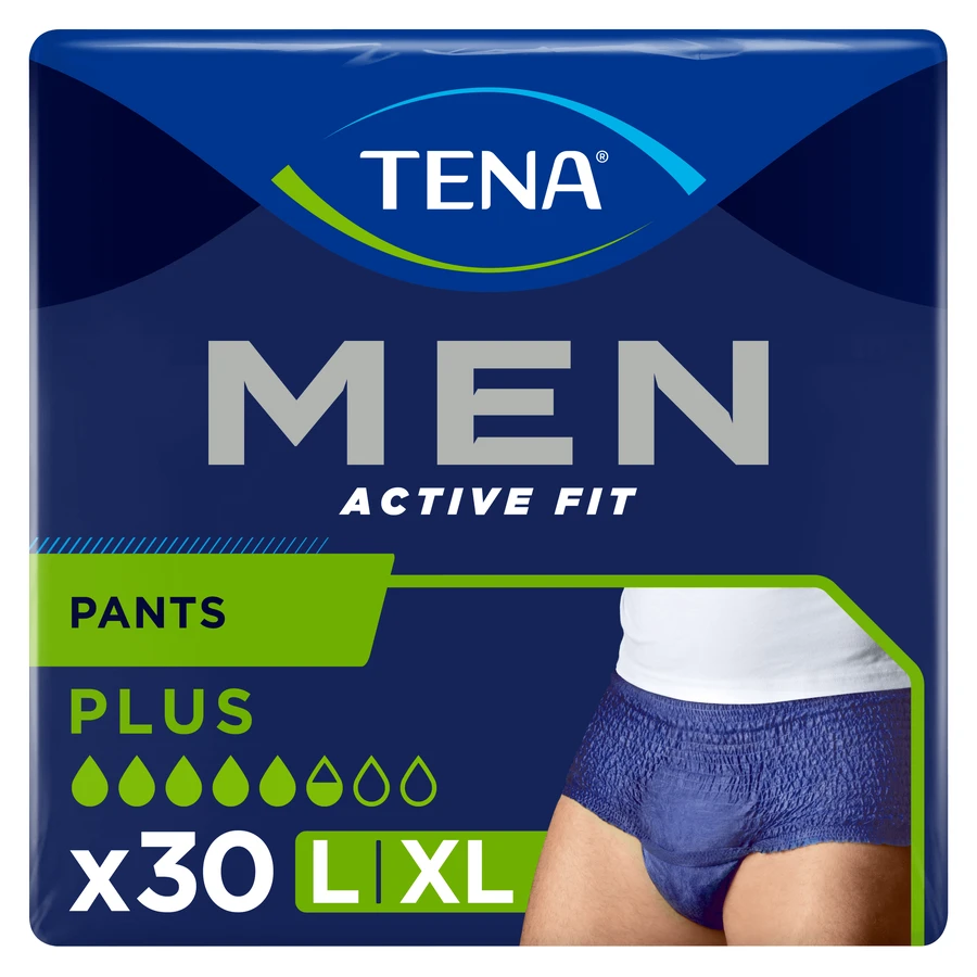 Zestaw Tena Men Active Fit Pants, majtki chłonne, rozmiar L/XL, 95-130 cm, Plus, 2 x 30 sztuk: ceny i cechy