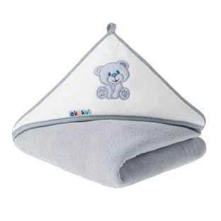 AKUKU, bath cover, with hood, 100 x 100 cm, 100% cotton, grey teddy bear, 1 piece