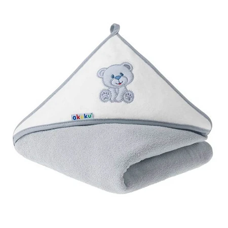 AKUKU, bath cover, with hood, 100 x 100 cm, 100% cotton, grey teddy bear, 1 piece