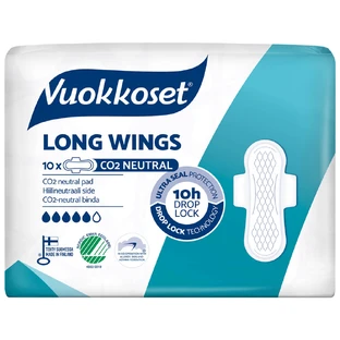 Vuokkoset White, sanitary napkins with wings, Long, 10 pieces