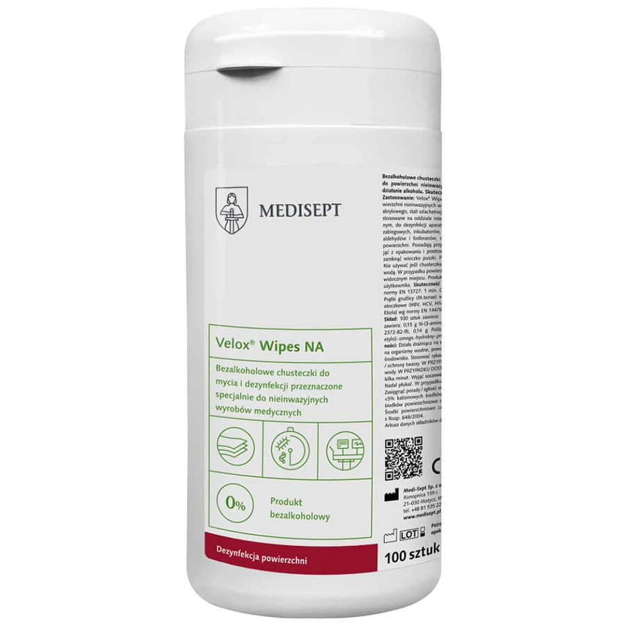 Medisept Velox Wipes NA, alcoholvrije doekjes voor reiniging en desinfectie van oppervlakken, 100 stuks