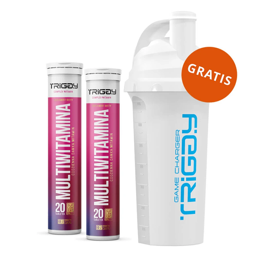 Triggy Multivitamin set, strawberry flavor, 2 x 20 effervescent tablets + shaker, 700 ml free of charge