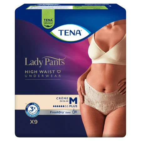 Tena Lady Pants Creme, braguitas absorbentes, talla M, 75-105 cm, Plus, 9 unidades