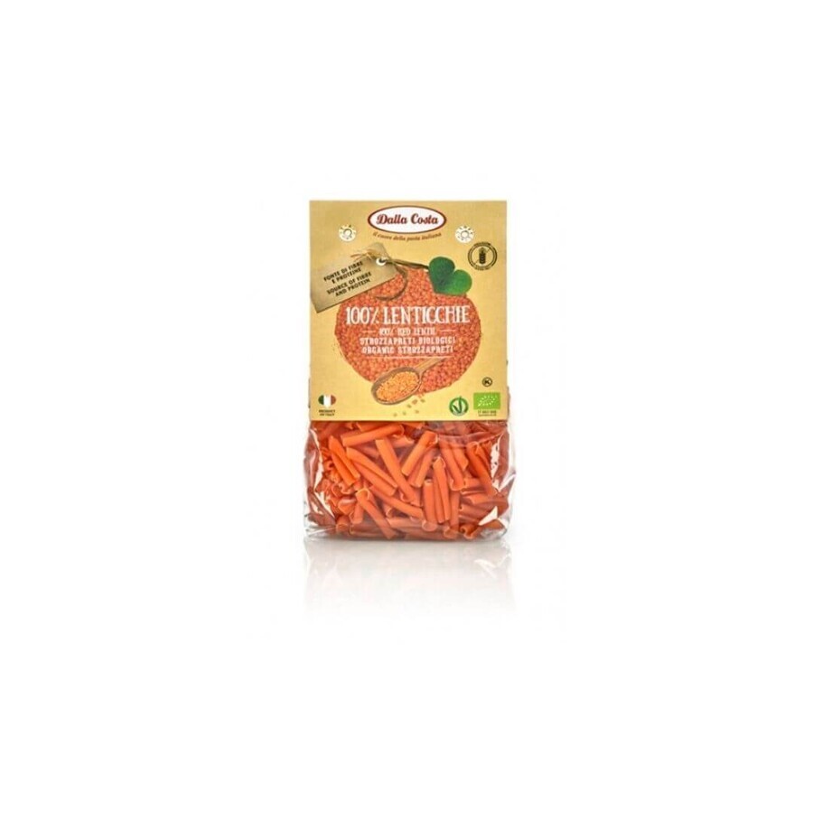 Pasta Strozzapreti van biologische glutenvrije rode linzen, 250 gr, Dalla Costa