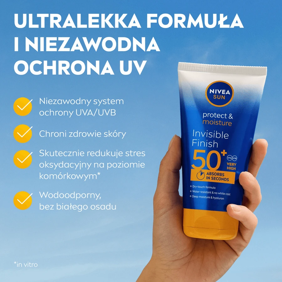Nivea Sun Invisible Finish set, loción solar hidratante, FPS 50+, 150 ml + loción prolongadora para después del sol, 200 ml + bolsa de playa de regalo
