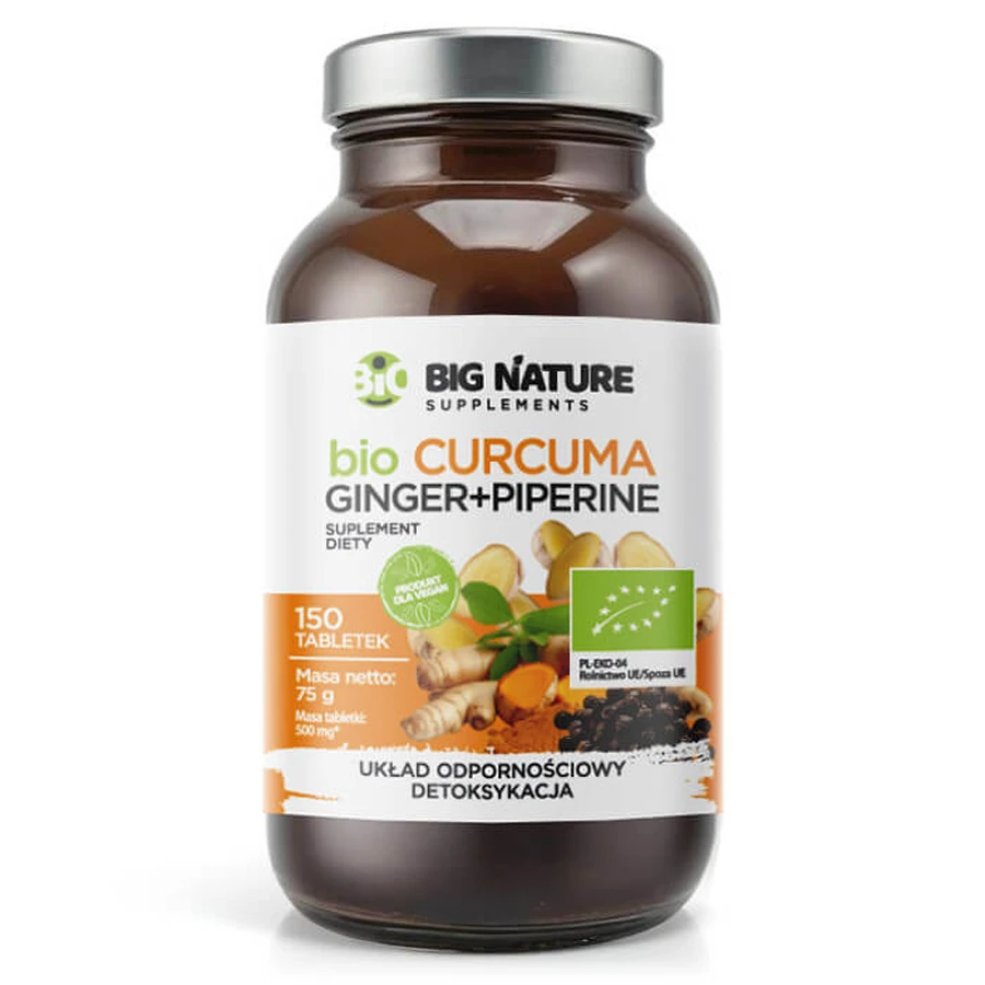 Big Nature Bio Curcuma Gember + Piperine, 150 tabletten