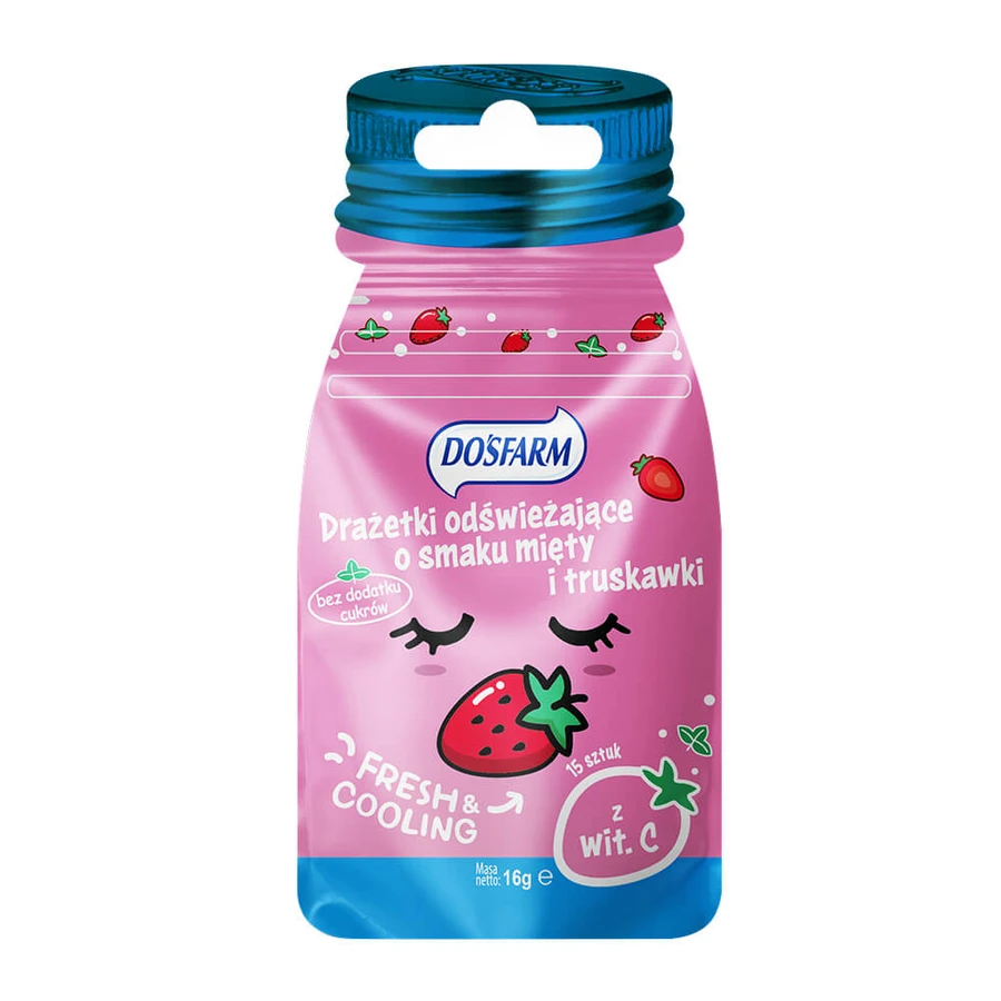 Dosfarm Refreshing Dragees with Vitamin C, strawberry and mint flavor, 16 g