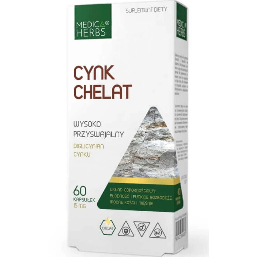 Zinkchelaat - zink diglycinaat 15mg, 60 capsules Medica Herbs