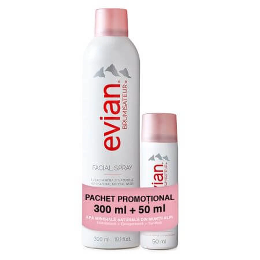 Gezichtsspray met natuurlijk mineraalwater, 300 ml + 50 ml, Evian