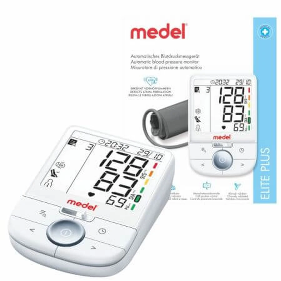 Elite Plus, misuratore di pressione da braccio con schermo grande Medel Elite Plus
