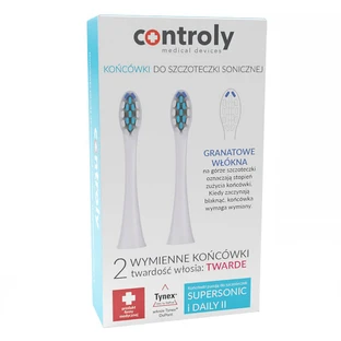 Controly, replacement tips for Supersonic and Daily II sonic toothbrush, white, hard, 2 pieces