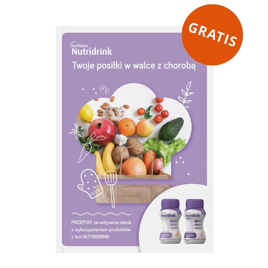 Set Nutridrink Protein Omega 3, voedingspreparaat, frisse aardbei-frambozensmaak, 8 x 125 ml + gratis receptenboekje