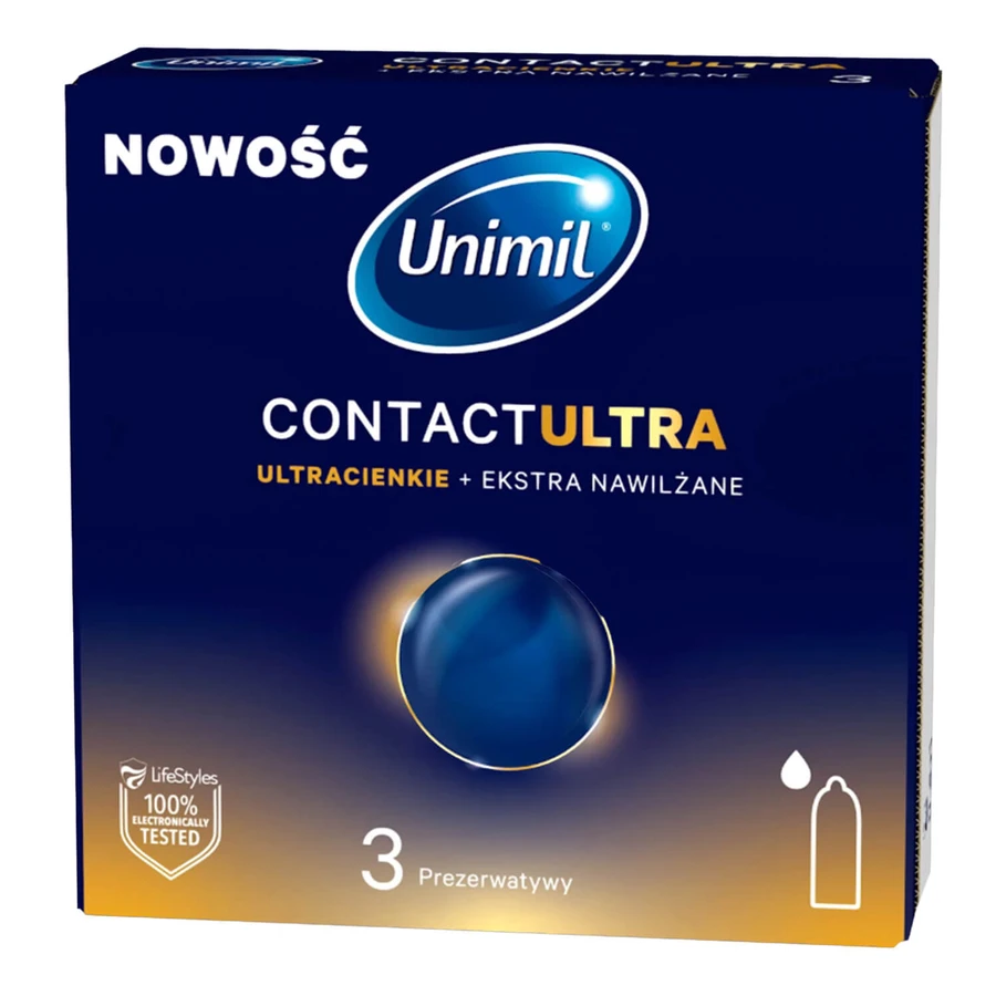 Unimil Contact Ultra, preservativi extra umidificati, ultrasottili, 3 pezzi