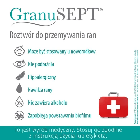 GranuSept, roztwór do przemywania ran, 250 ml: ceny i cechy