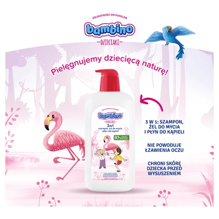 Bambino Kids, Gel lavacabezas y corporal 2 en 1, flamenco, a partir de 1 año, 1 l