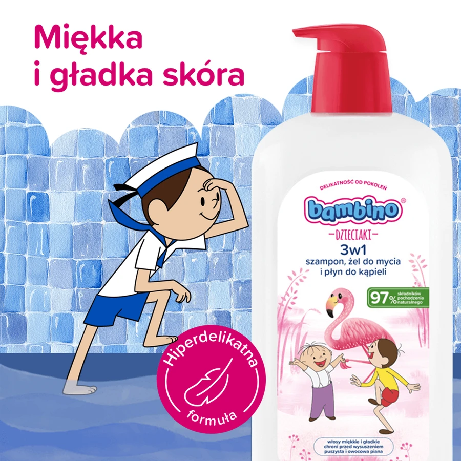 Bambino Kids, Gel lavacabezas y corporal 2 en 1, flamenco, a partir de 1 año, 1 l