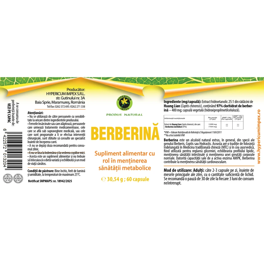 Berberine capsules, 60 capsules