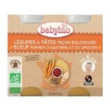 Purée de légumes et de pâtes bio à la bolognaise, +6 mois, 2X200gr, Babybio