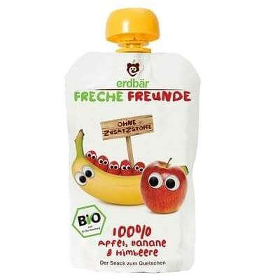 Biologische bananenpuree, appels en frambozen, 100 g, Erdbar