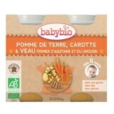 Biologische aardappelpuree, wortel en kalfsvlees, +8 maanden, 2x200g, BabyBio