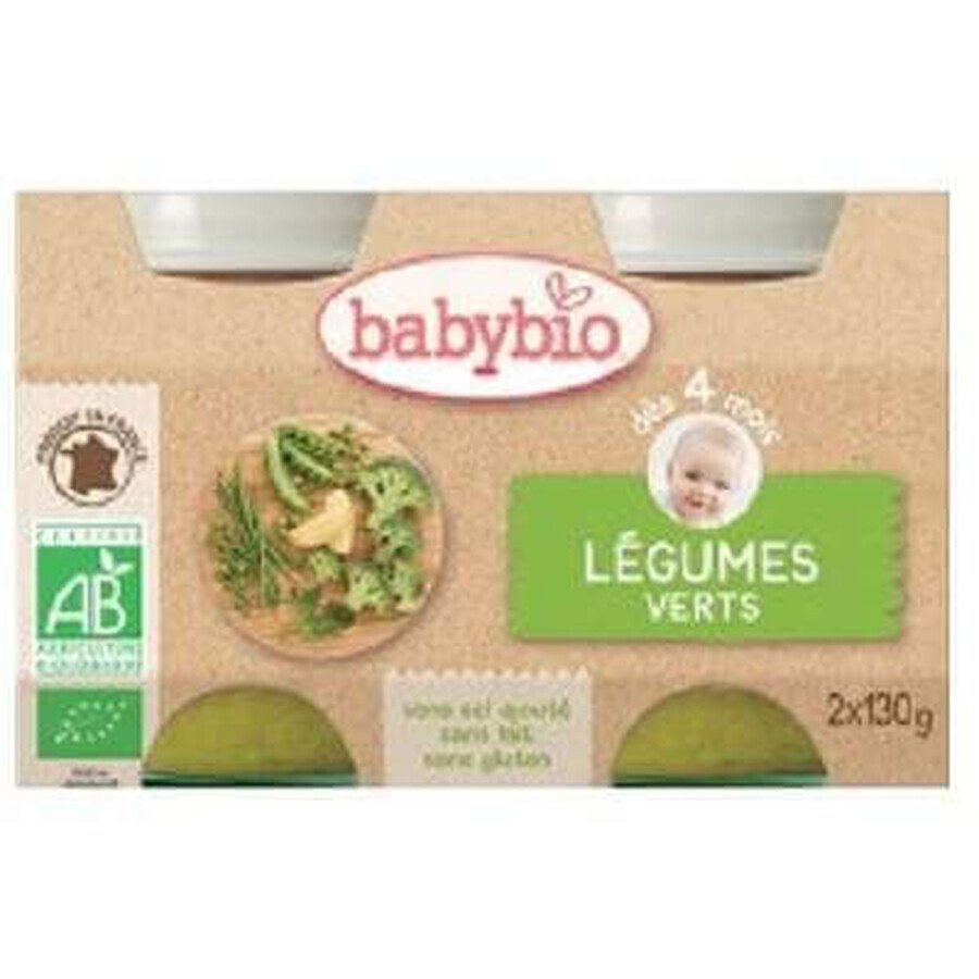 Biologische groene groentepuree, +4 maanden, 2x 130g, BabyBio